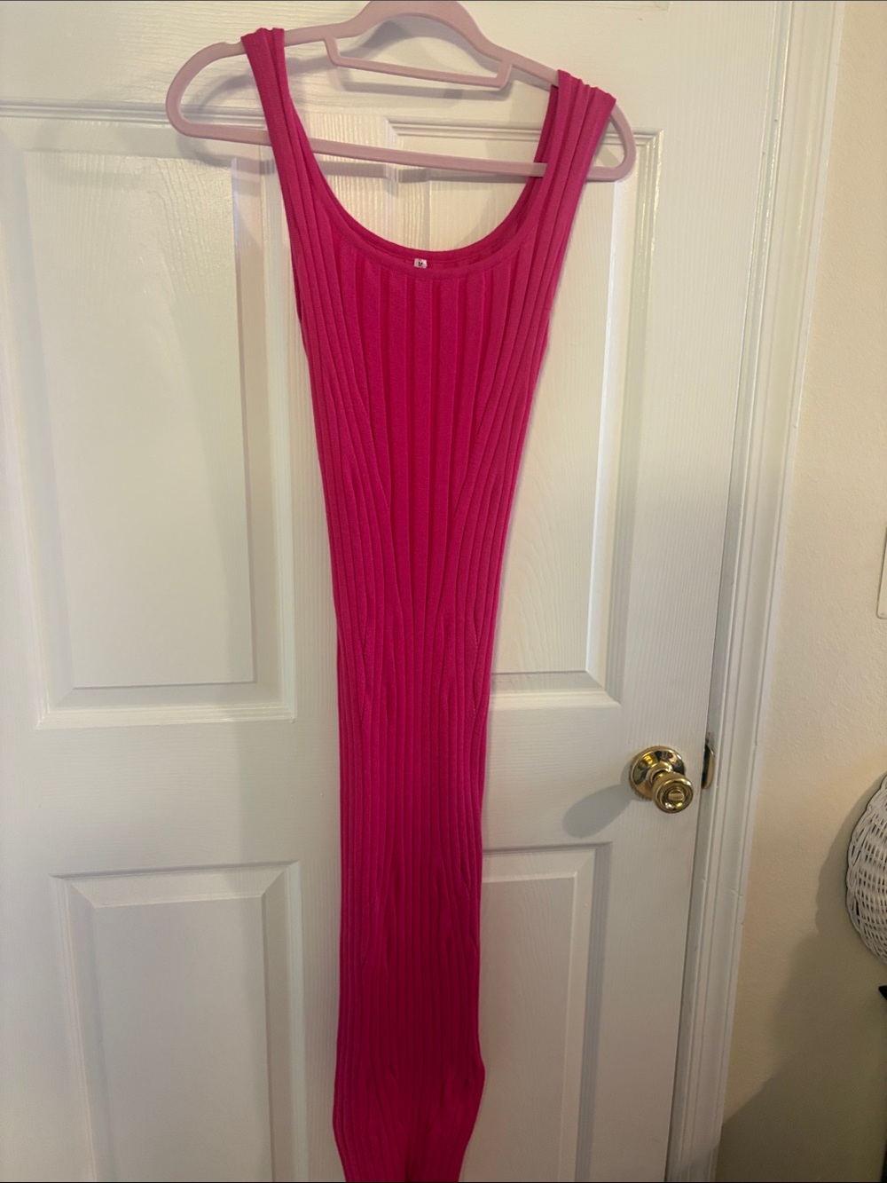 Sleeveless Ribbed Maxi Dress in Hot Pink
